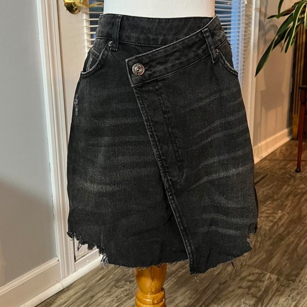 UO BDG A-symmetrical black denim skirt